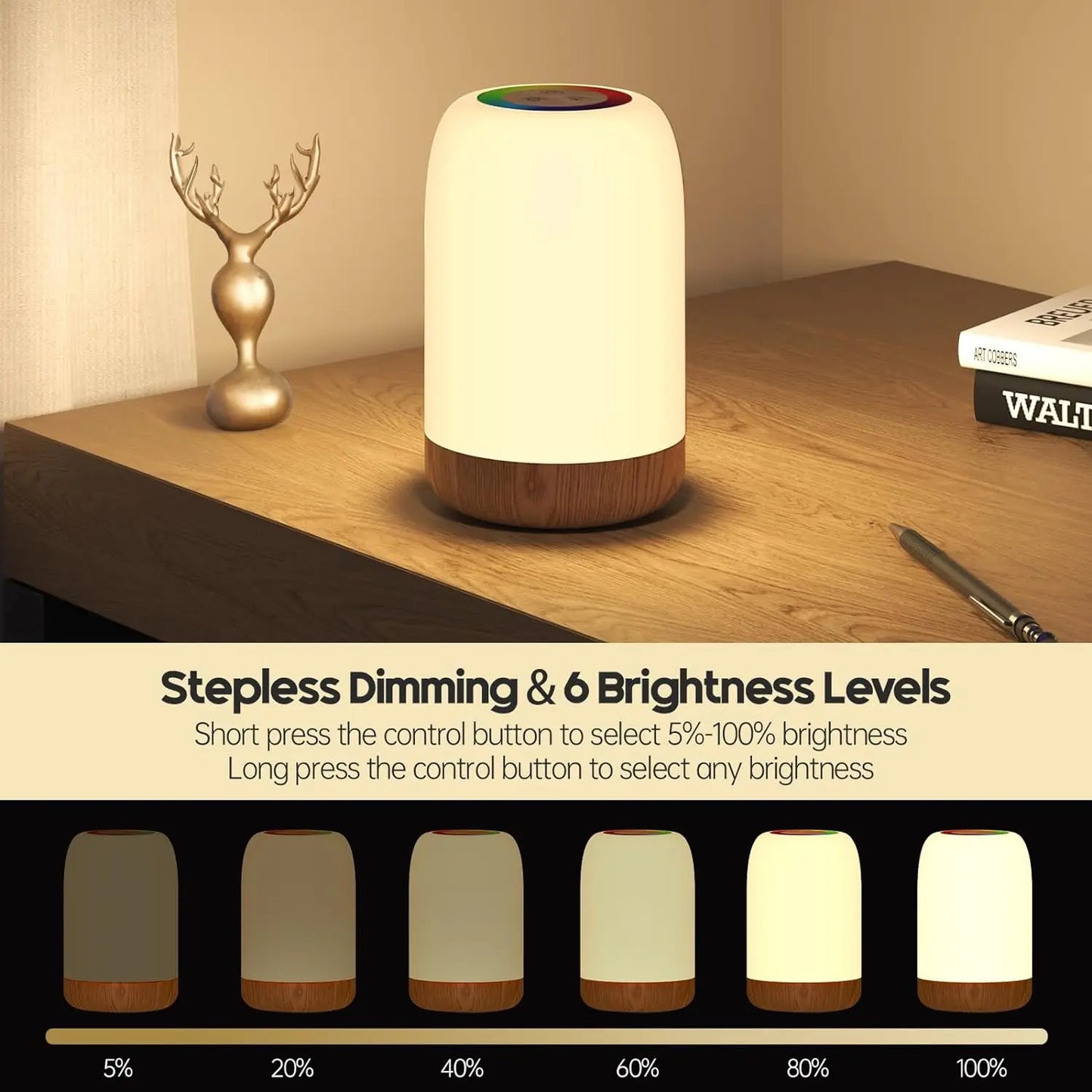 Lampe tactile RVB 256 couleurs, veilleuse avec minuterie et modes