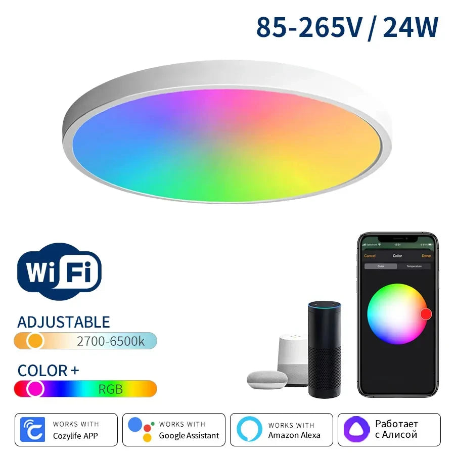 Panneau rond Lampe ambiante Smart WiFi LED Plafonnier 24W